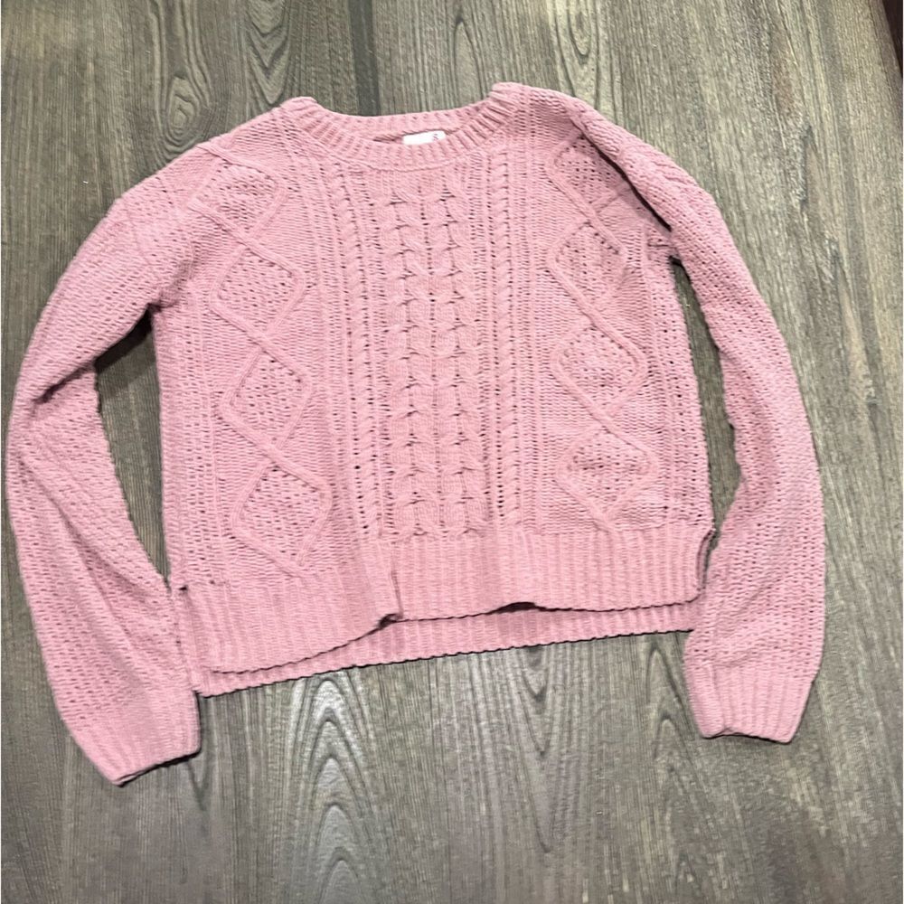 SO Womens Cable Knit Sweater Crewneck Long Sleeve Pullover Pink Size S